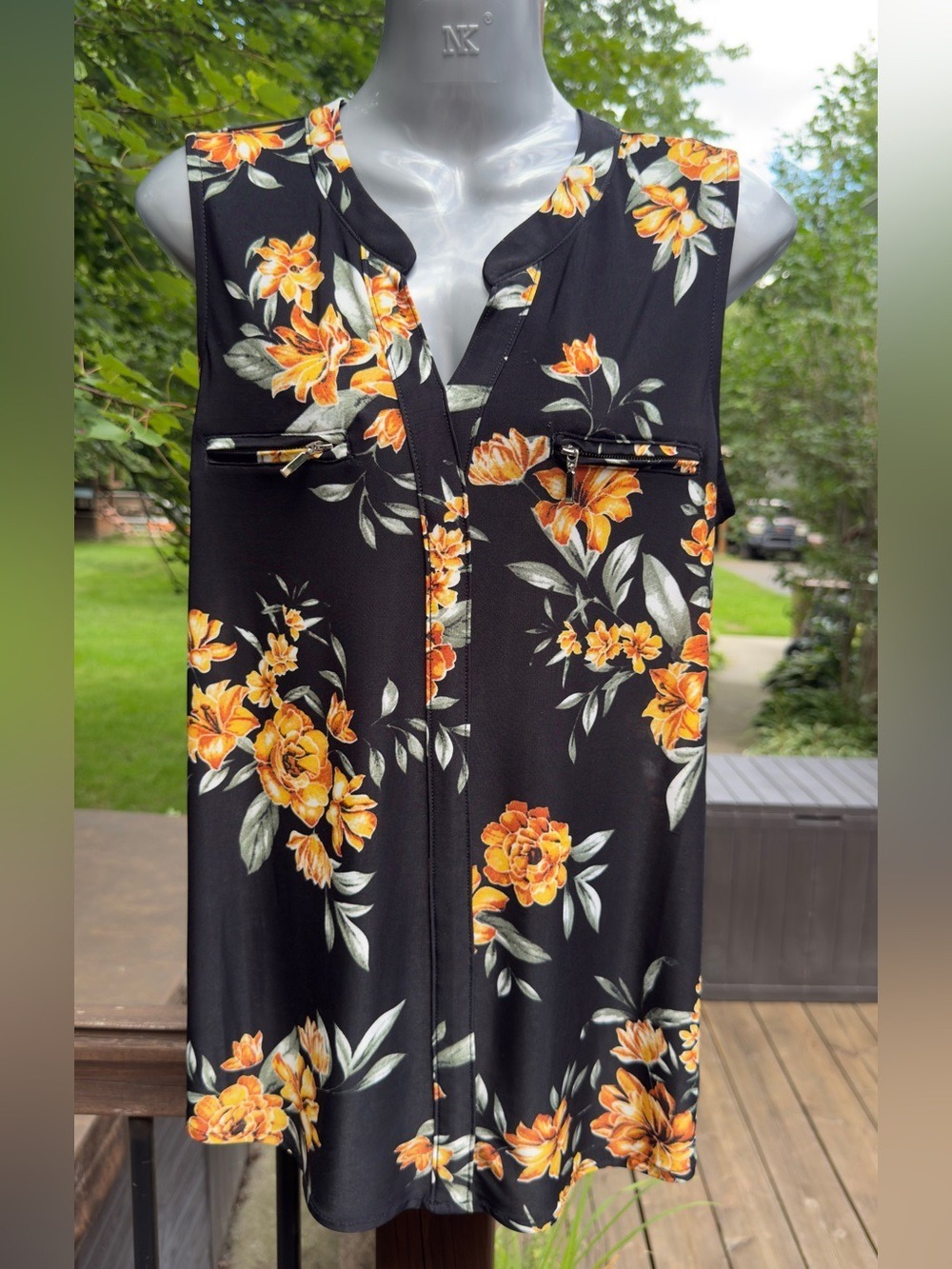 🖤🧡 Lily Morgan Black Orange Floral Sleeveless Tunic Top | Size S - Picture 4 of 11